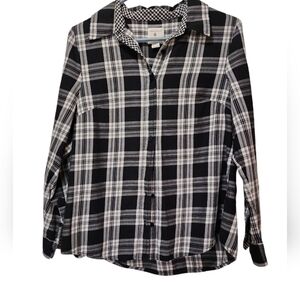 Appleseeds sz 8 women b&w gingham button down blouse